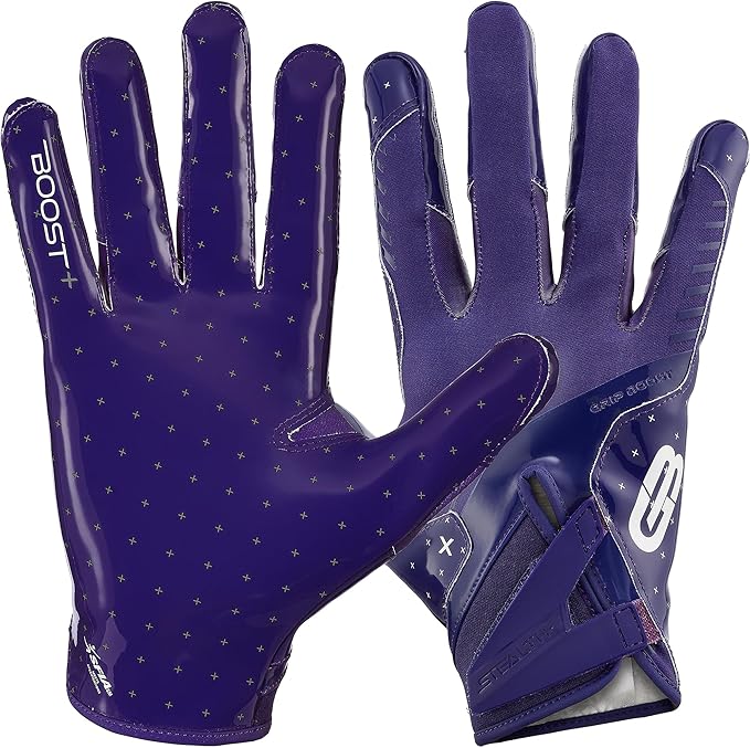 Grip Boost Football Gloves - Solid Stealth 6.0 Boost Plus Sticky Technology - Adult and Youth Football Gloves for Wide Receiver - Men's and Boys Sizes