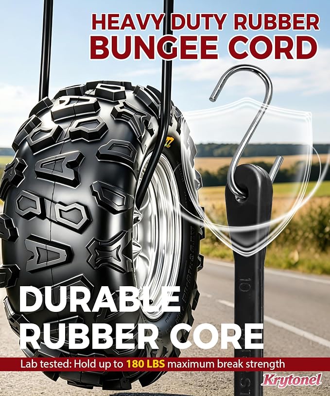 10" 15" 21" 31" Bungee Cords with Hooks Heavy Duty 20 Pack – EPDM Rubber UV Resistant, Assorted Sizes, Tarp Straps Tie Down for Truck, Towing, Construction, Marine, Trailer