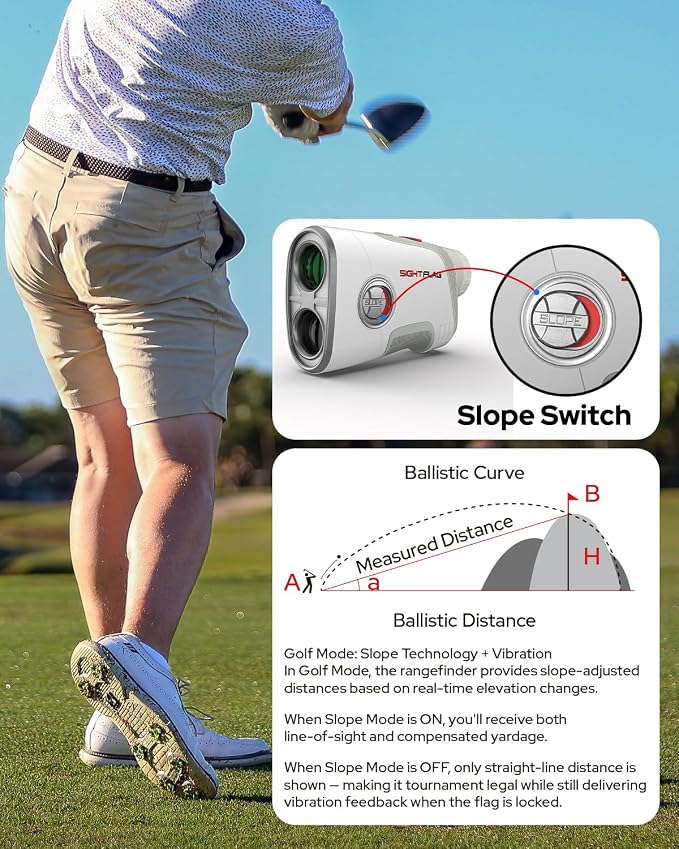 GF2-Golf Rangefinder with Slope and Pin Flagpole Lock Vibration, 1300 Yards Range Finder, External Slope Switch