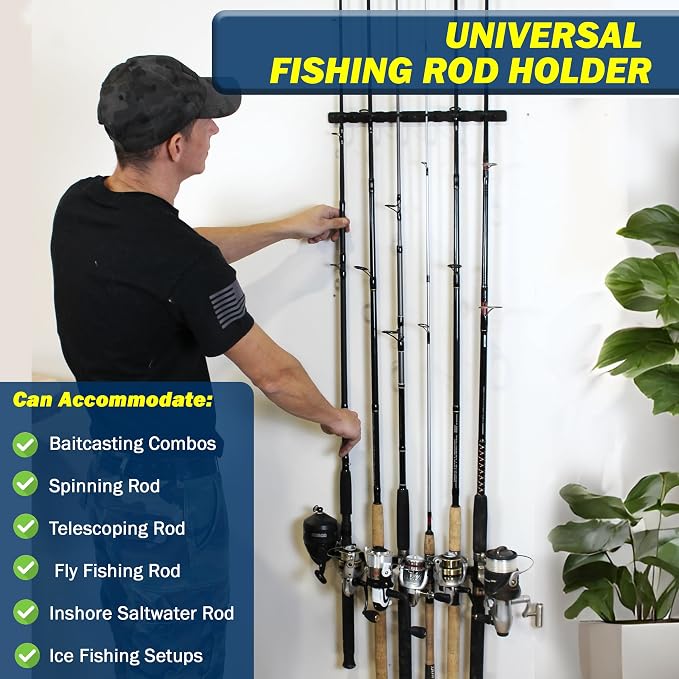 Rush Creek Creations Set of 3 Adaptable 6, 12, 18, or 24-Rod Horizontal Wall-Mount Fishing Pole Holders, Ceiling or Wall Fishing Rod Racks for Garage, Fits Most 0.12" to 0.75" Diameter Rods