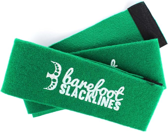 Barefoot Slackline Kit 60ft (18m) Complete Set Including, Ratchet, Training Line, Bark Protectors & Instructions! Designed for Both Kids & Adults - 3 Colors Available (Neon Green)