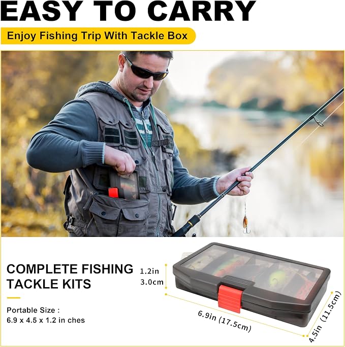 GOTOUR 128/209/240/265pcs Fishing Lures Kit with Tackle Box, All-in-1 Fishing Accessories Gear Set with Soft Lure, Minnow, Crankbait, Hooks, Sinkers, and Terminal Tackle Kit, Fishing Gifts for Men