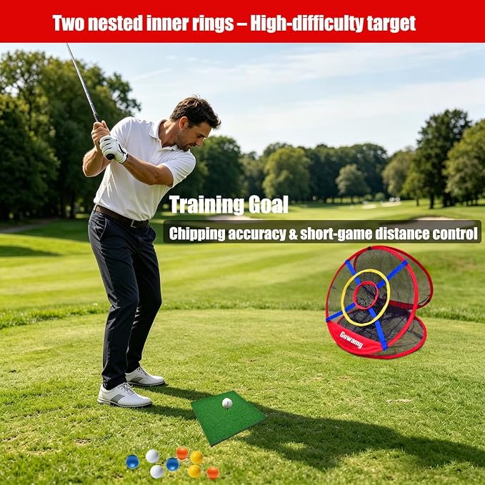 Pop Up 3-in-1 Golf Chipping Net – Circular Design for Relaxed Training, 3 Modes for Precision & Distance, Ideal Indoor/Outdoor Practice Kit, Golfer Gift
