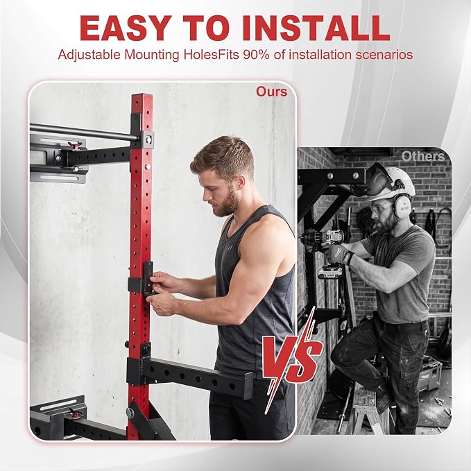 Fitvids Wall Mounted Power Rack Squat Stand, 1000 Pound Capacity for Home and Garage Gym with J-Hooks,Squat Lever Arm, Multiple Size and Colors
