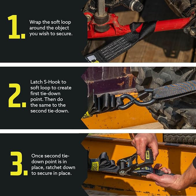 DC Cargo Mall Ratchet Straps Tie Downs 4 Pack (5,000 LB Break Strength) 1.5" x 15 Feet Tie Down Straps with Safety Lock S Hooks for Cargo, Trucks, Appliances, Moving.
