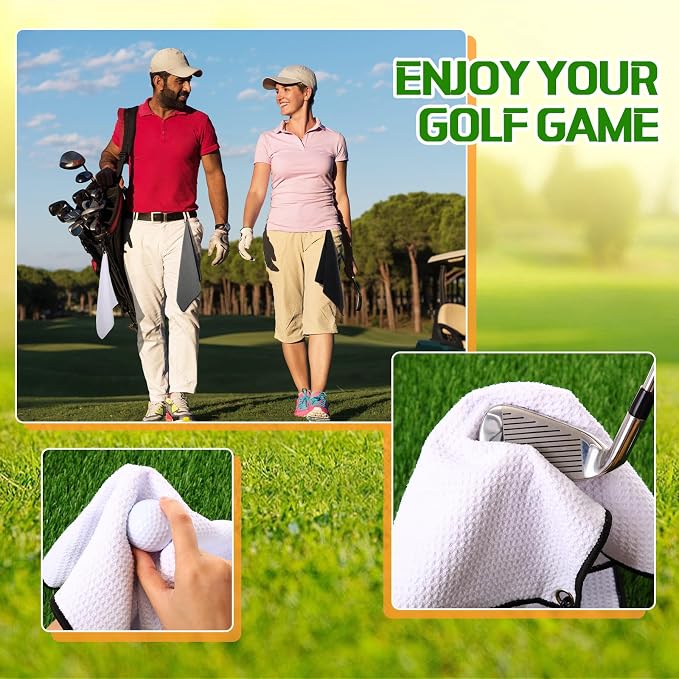Batiyeer Golf Towels Bulk for Bags, 16"x16" Microfiber Waffle Pattern Golf Towel with Clip for Tournament, Club, Fitness