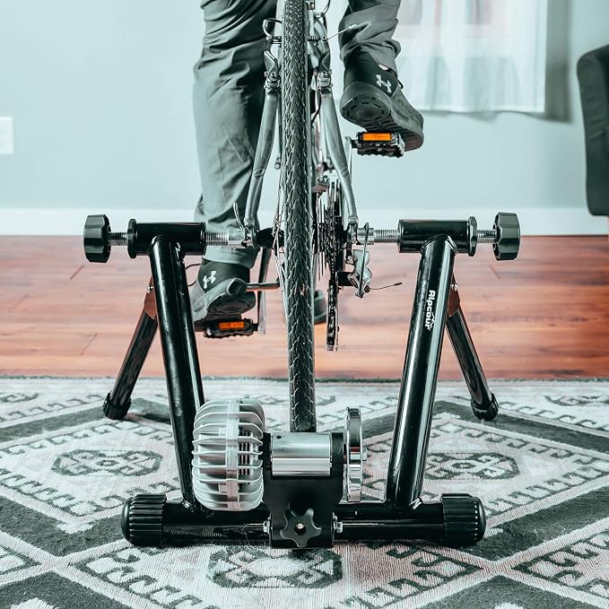 Alpcour Fluid Bike Trainer Stand for Indoor Riding – Portable Foldable Stainless Steel Trainer, Noise Reduction, Progressive Resistance, Dual-Lock System – Road & Mountain Bikes' Stationary Exercise