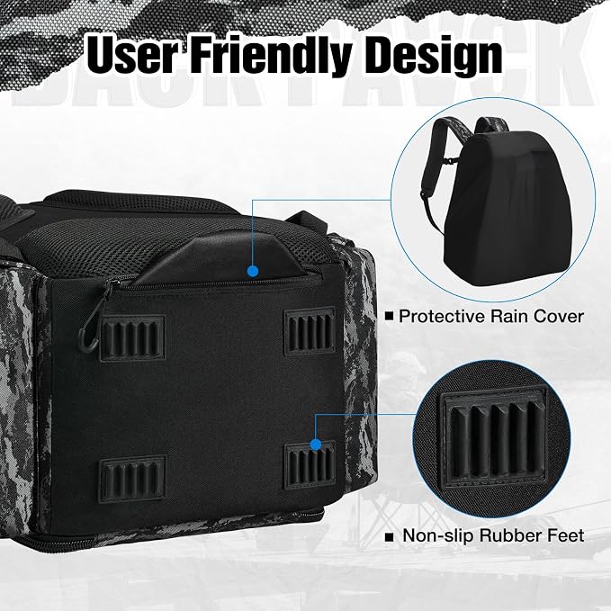 Piscifun Fishing Tackle Backpack with Rod Holders & 4 Tackle Boxes, 42L Outdoor Fishing Bag with Waterproof Rain Cover