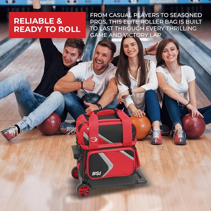 BSI Dash Roller Bowling Bag with Smooth Rolling Wheels, Padded Ball Compartment, Retractable Locking Handle, & Shoe Pocket
