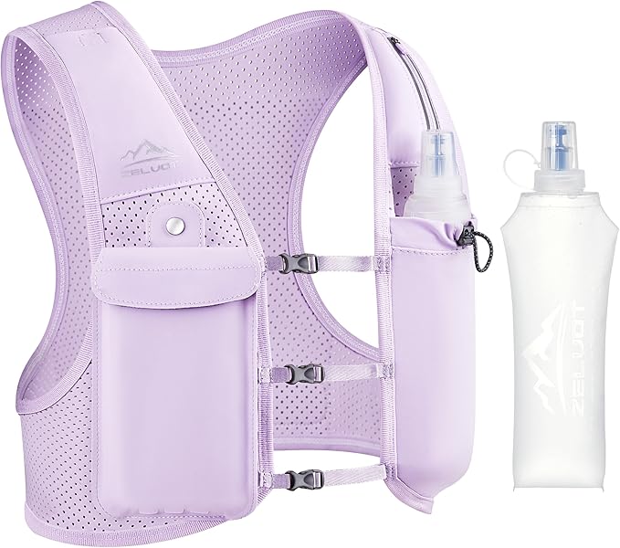 Zelvot Running Vest for Women Men, Adjustable Running Phone Holder Vest, USA Original Patent, Running Hydration Vest with 500ml Soft Flask, Reflective Running Backpack for Hiking Cycling