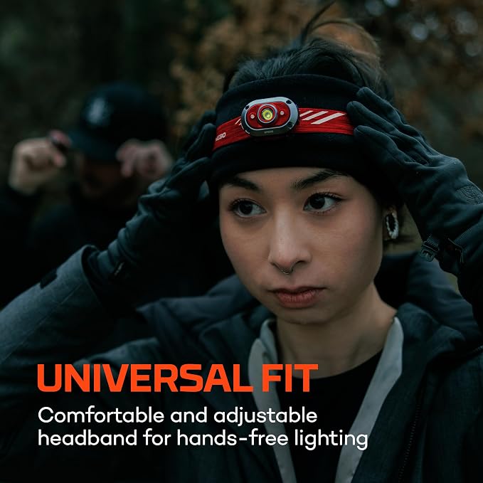 NEBO MYCRO 450 Headlamp | 450 Lumens, 6 Light Modes, White Red & Green Light, USB-C Rechargeable, Water Resistant, Adjustable Strap, Cap Light Convertible, Bright Light for Camping & Hiking – Red