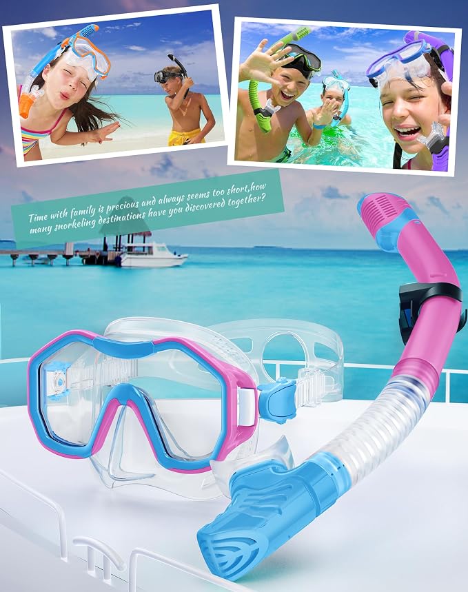 Snorkeling Gear for Adults Kids, Dry-Top Snorkel Set, 180°Panoramic Wide View Diving Mask Breathing Freely Snorkel Mask for Snorkeling Scuba Diving Swimming Travel