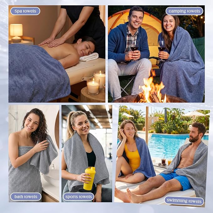 4 Pack Microfiber Bath Towels, 36 X 67 Inches Extra Large Bath Towels, Super Absorbent Soft Fast Drying Oversized Towel for Bathroom Gym Travel Pool Grey and Deep Blue