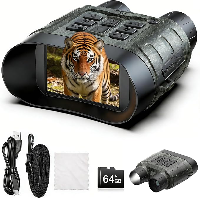 Night Vision Binoculars - 112MP 4K Night Vision Goggles, 5000mAh Battery & 64GB Card, 1500FT Range, Tactical Flashlight for Wildlife Hunting, Camping, Outdoor Adventure, Security Surveillance