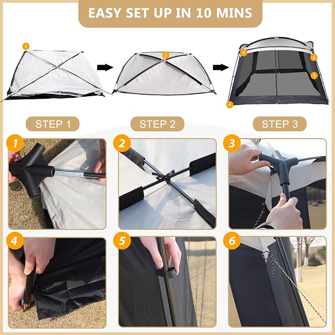 GREGIN Screen House Room 11x11 Ft Mesh Net Tent Canopy Shelter Gazebo, Easy Setup & Waterproof & Sunshade, Suitable for Camping Trip, Backyard, Beach, Picnic
