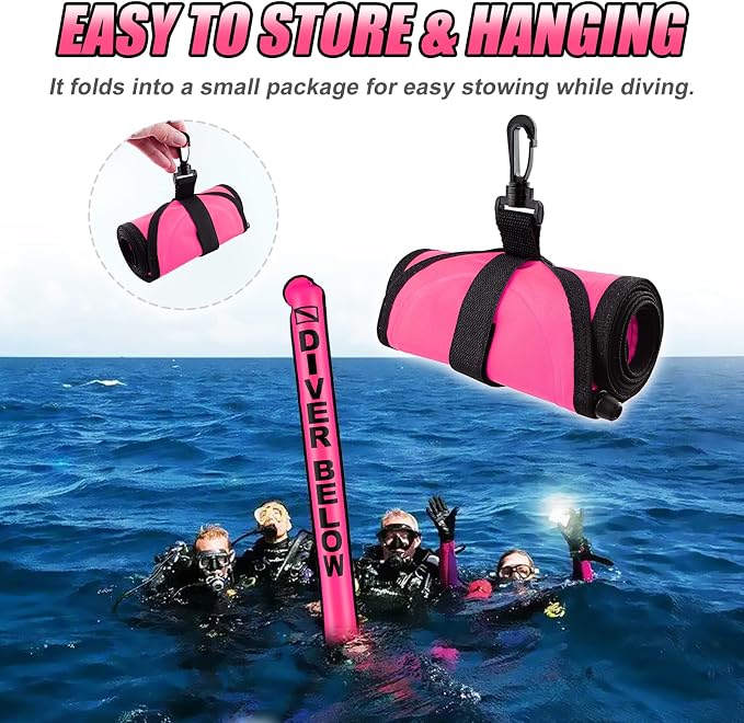 Surface Marker Buoy, Scuba Diving Surface Marker Signal Tube with Reflective Strip and Plastic Clip