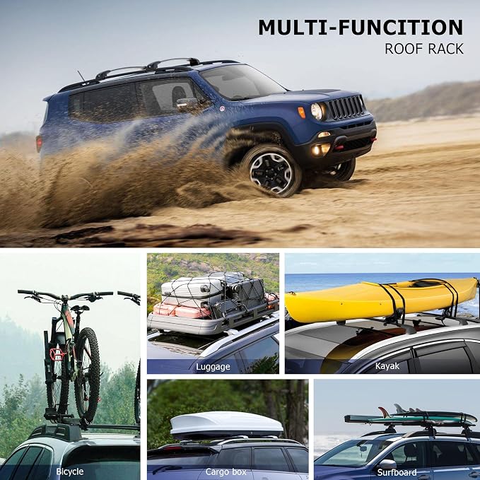 FLYCLE 220Lbs Lockable Roof Rack Cross Bars Compatible with 2015-2024 Jeep Renegade, Heavy Duty Aluminum Crossbar Fit Luggage Luggage Kayaks Bicycles Snowboard