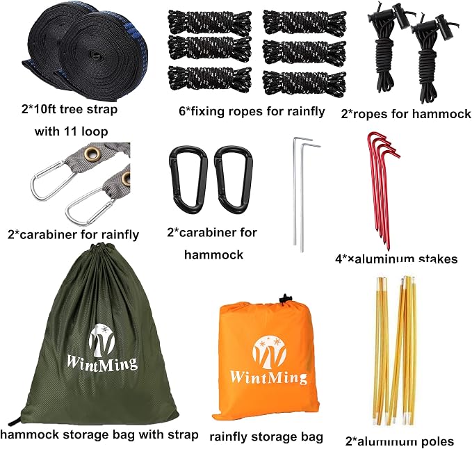 WintMing Hammock with Mosquito Net and Rain Fly Cover 3 in 1 Camping Hammock Tent 440lbs Load