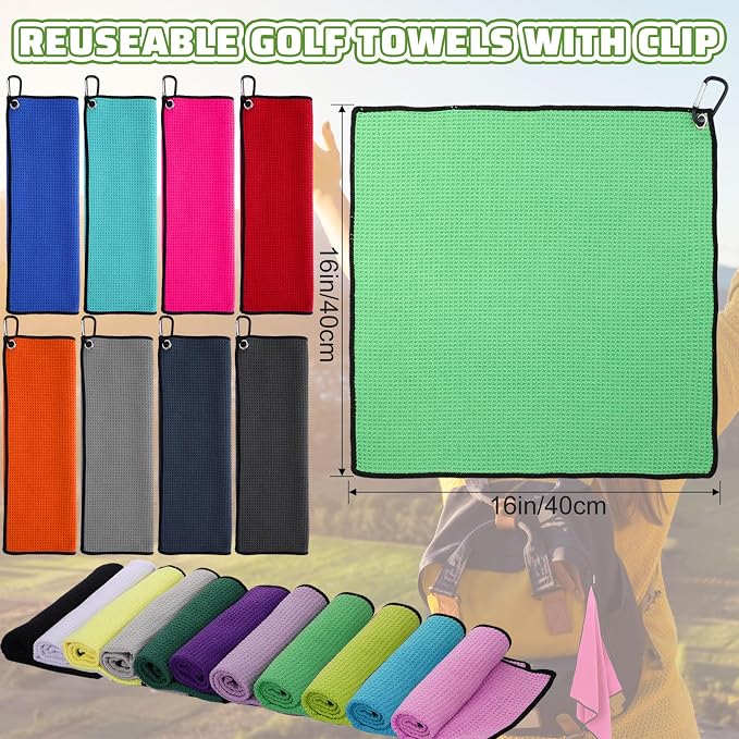 Batiyeer Golf Towels Bulk for Bags, 16"x16" Microfiber Waffle Pattern Golf Towel with Clip for Tournament, Club, Fitness