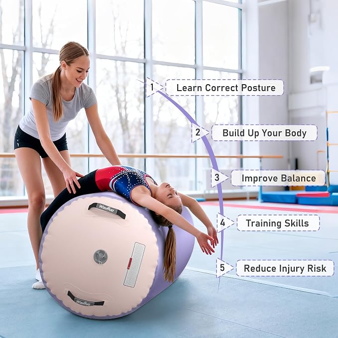 Gymnastic Air Barrel, Inflatable Tumble Track, Tumbling Mat, Roller Octagon Trainer for Back Handspring and Back-bend for Home, Gym, No Pump