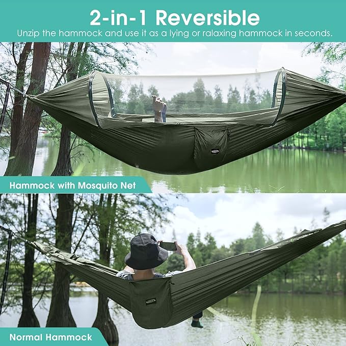 G4Free Large Camping Hammock with Mosquito Net and Rain Fly- 2 Person Portable Hammock with Bug Net and Tent Tarp for Outdoor Hiking Camping Backpacking Travel