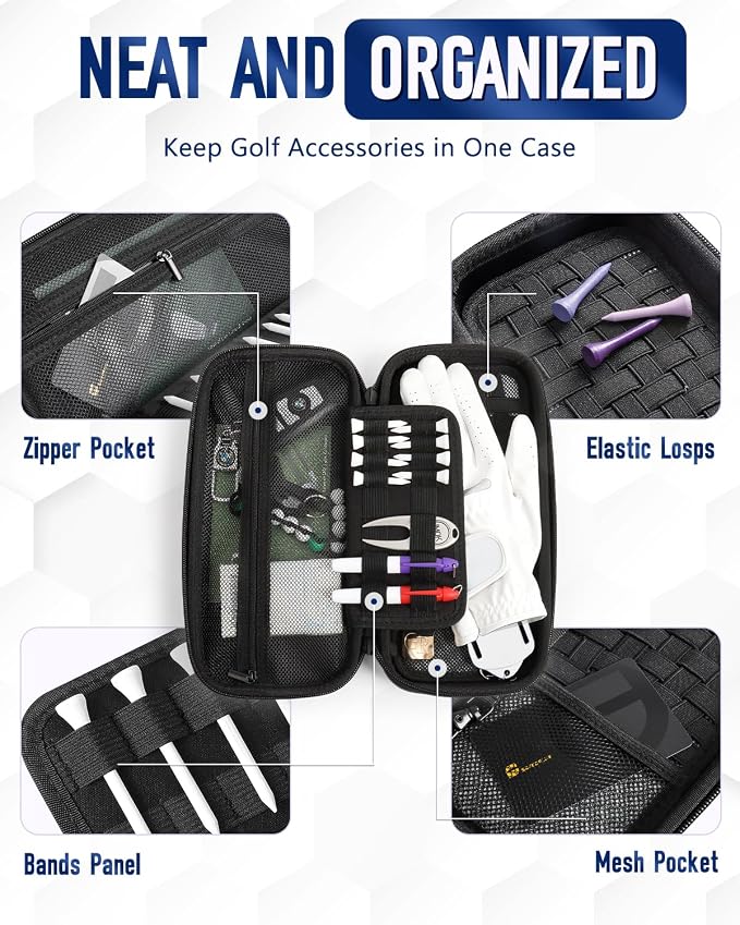 GLORIEROO Odor-Absorbing Golf Glove Holder Case for Men Women with Glove Shaper - Fits Golf Club Bag, Golf Organizer Storage for Phone, Tees, Divot Tool, Ball Markers, Golf Gifts for Men Women
