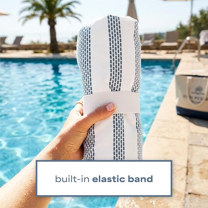 S&T INC. Aura Beach Towel 2 Pack, Quick-Dry Pool Towels with Elastic Band for Travel, Gym, and Yoga, Sand Resistant, 35 inches x 70 inches, Stripes