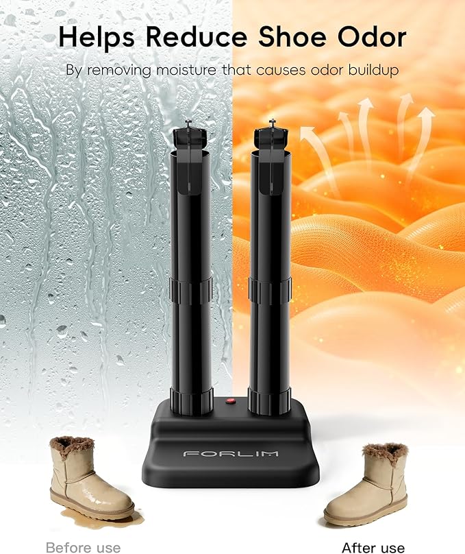 FORLIM Boot Dryer for Work Boots, Energy-Efficient & Silent Boot Warmer, No Fan No Noise Portable Design,Helps Reduce Odor, Low Heat Shoe Dryer for Home Outdoor Use(Black)