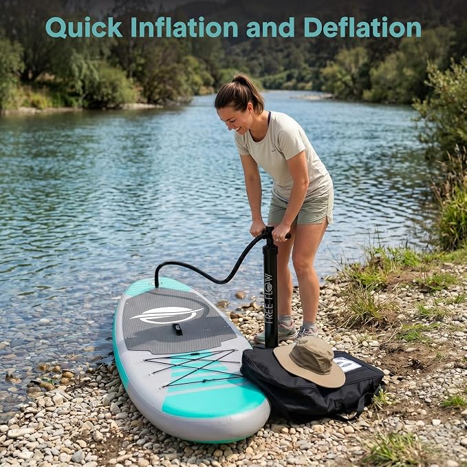 SereneLife 10’6" Inflatable Stand Up Paddle Board with Premium SUP Accessories - Wide Stable Design with Non-Slip EVA Deck Pad, for Youth and Adults, 350 lbs. Capacity