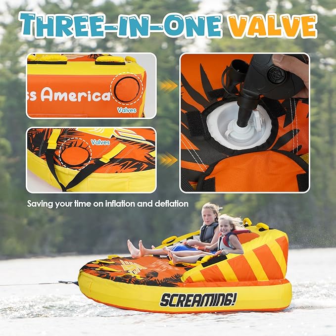 Towable Tubes for Boating - 2-3 Person Shark Battle Tank, Boat Tubes & Towables, EVA Foam Pads, Drainage, Super Safe Handle, Quick Connector