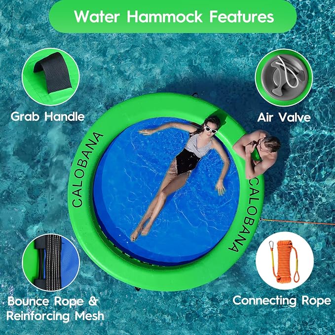 CALOBANA Round Floating Ring Inflatable Water Hammock Heavy Duty River Floats Lake Raft for Adults Tanning Pool Lounger Float Island Platform Pad Mat for Party