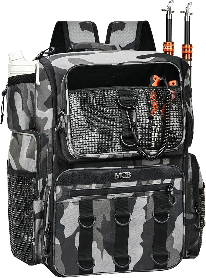 MGB 46L Water-resistant Fishing Tackle Backpack with Rod Holders