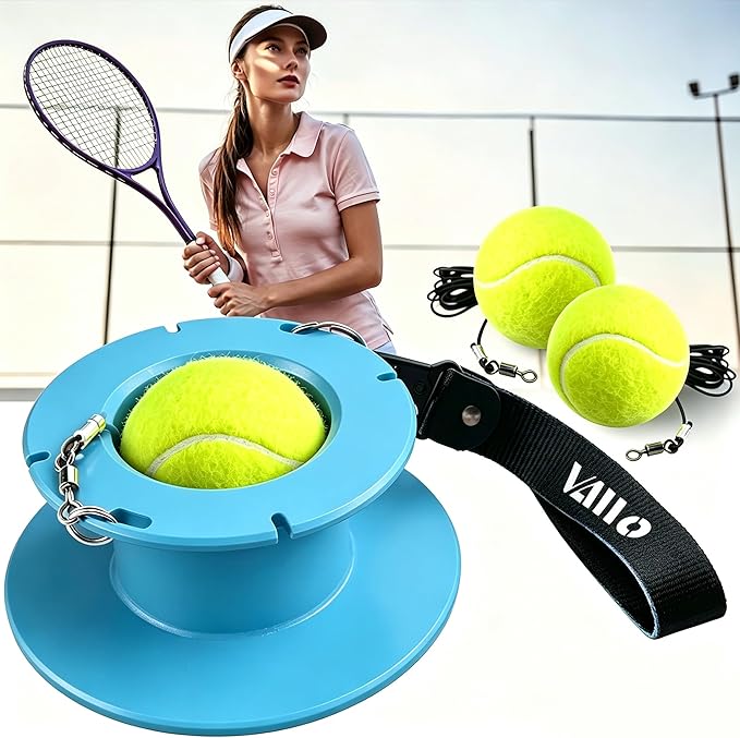 VAIIO Professional Tennis Trainer - Full Metal Portable Solo Rebounder with 3 High-Elastic String Balls, Ideal for Adults, Kids, Beginners & Advanced Players