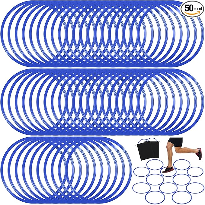 Shappy 50 Pcs Agility Rings with Storage Bags 15 Inch Agility Exercise Rings Training Hoops Plastic Speed Jumping Hoops for Gymnastics Sports Soccer Football Practice Games