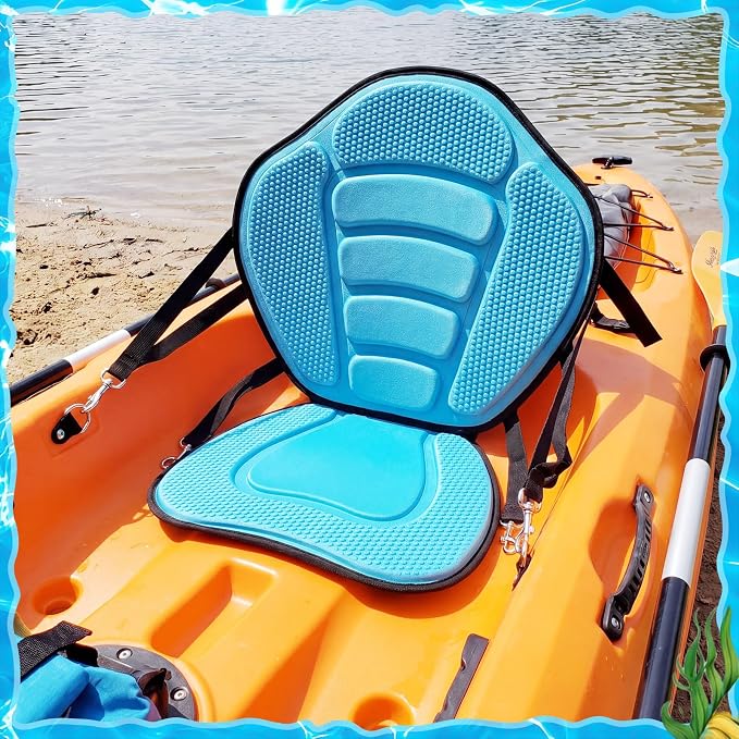 Vinsot Kayak Seat Cushion Universal Paddle Board Seat with Back Support Adjustable Non Slip Boat Chair Seats with 4 Straps and Storage Bag for Kayak Boat Sup Canoe