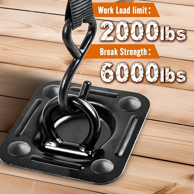 Recessed D Ring Tie Down Anchors 4 Pack (6,000 Lbs), Heavy Duty Trailer Floor Tie Downs and Anchor Points for Securing Cargo, Equipment, ATV, UTV, Truck – Black