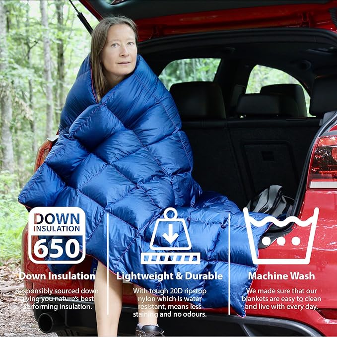 Horizon Hound Down Camping Blanket 650 Fill Power - Ultralight Backpacking Quilt (1lb 6oz) Warm & Water-Resistant 20D Nylon Shell for Outdoors, Camping, Hiking, Travel, & Stadium - Packable