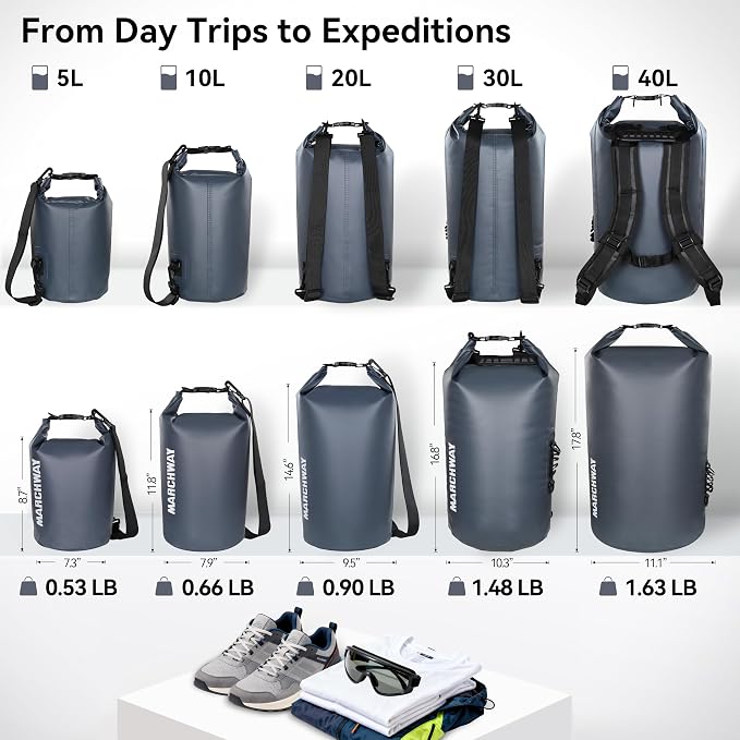 MARCHWAY Floating Waterproof Dry Bag Backpack 5L/10L/20L/30L/40L, Roll Top Sack Keeps Gear Dry for Kayaking, Rafting, Boating, Swimming, Camping, Hiking, Beach, Fishing