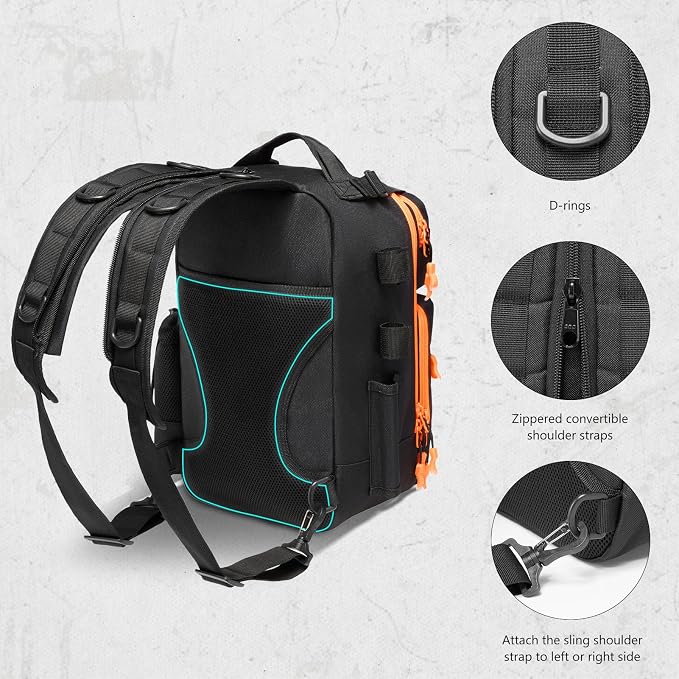 BASSDASH Convertible Fishing Backpack Sling Bag with Rod Holder, Adjustable Tactical Water-Resistant Tackle Storage Pack FP07