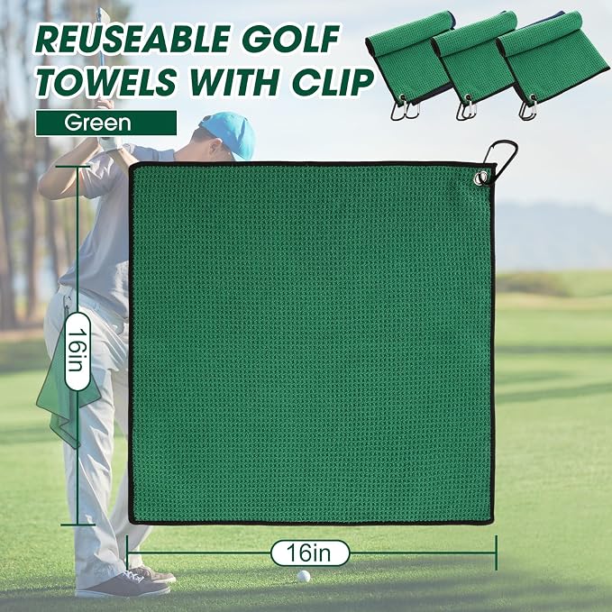 Batiyeer Golf Towels Bulk for Bags, 16"x16" Microfiber Waffle Pattern Golf Towel with Clip for Tournament, Club, Fitness