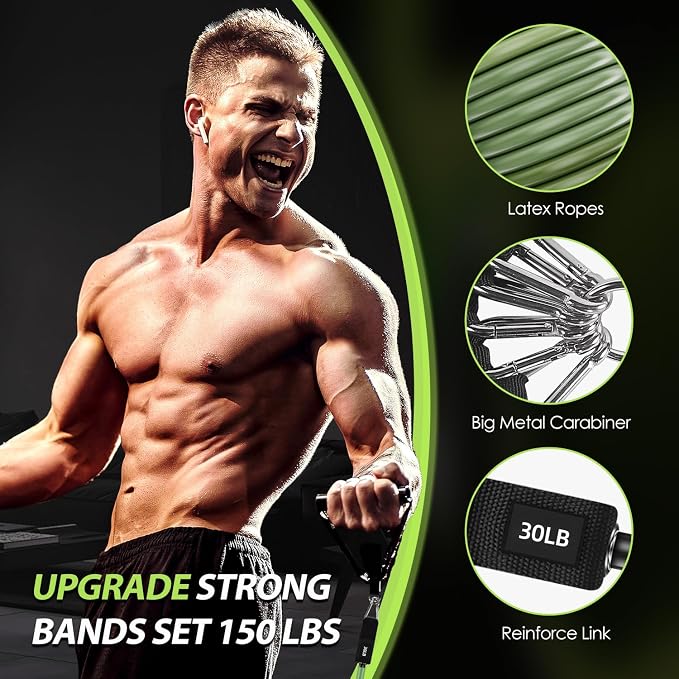 WHATAFIT Resistance Bands, Exercise Bands, Workout Bands with Handles, Door Anchor and Ankle Straps, 5 Resistance Levels Fitness Bands for Strength Training, Physical Therapy, and Home Gym Equipment