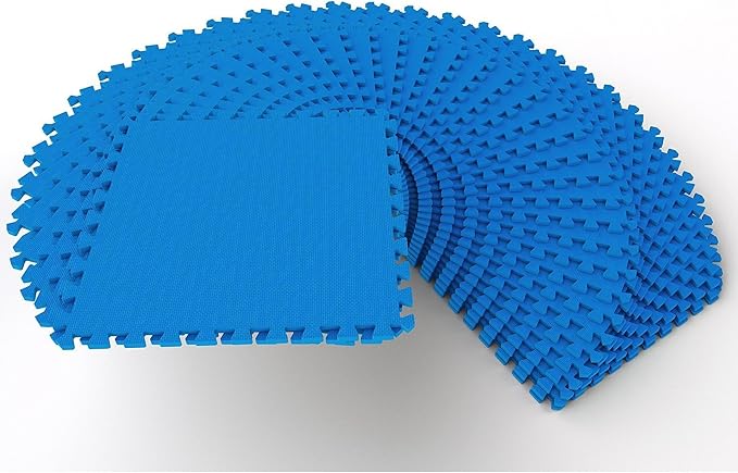 BalanceFrom Puzzle Exercise Mat 1/2" Thick, EVA Interlocking Foam Floor Tiles for Home Gym, Mat for Home Workout Equipment, Floor Padding for Kids, Blue, 24 in x 24 in x 1/2 in, 144 Sq Ft - 36 Tiles