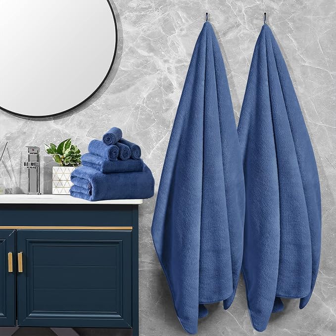 8 Pcs Navy Bath Towels Set,2 Pcs Oversized Towels 35x70 Inch/2 Pcs Hand Towels/4 Pcs Washcloth 600 GSM Bathroom Towels Quick Dry Towel Ultra Soft Absorbent Towels Set for Hotel Spa Gym