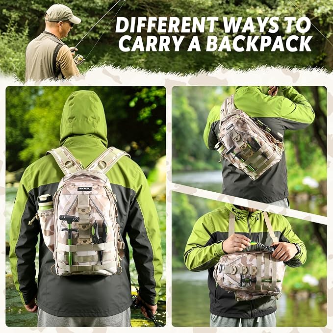 Fishing Backpack with Tackle Boxes,Fishing Lure Kit and Tool | Waterproof Fishing Tackle Bag With Rod Holder, Sling Backpack wtih Fishing Gear, Fishing Gifts for Men Woman Anglers