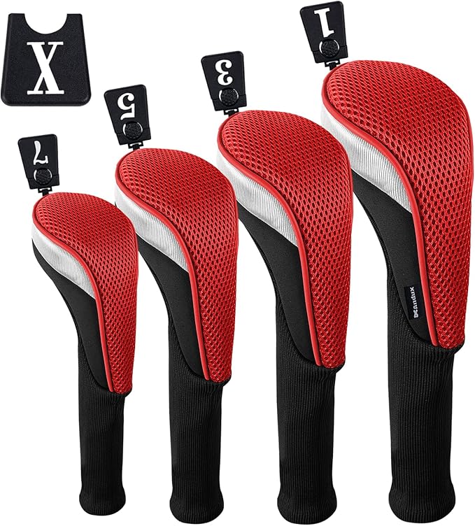 Andux 4pcs/Set Mesh Golf 460cc Driver Fairway Wood Club Head Covers Long Neck with No. Tags