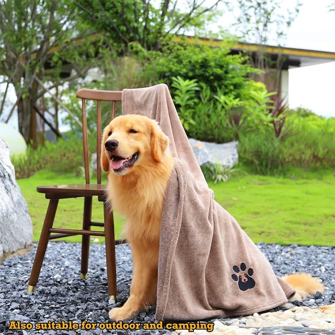 Dogvingpk Extra Large Dog Towel 1 Pack, Super Absorbent Soft Quick Drying Microfiber Pet Bath Towels for Large & Medium Dogs (XL-55" * 36", Brown)