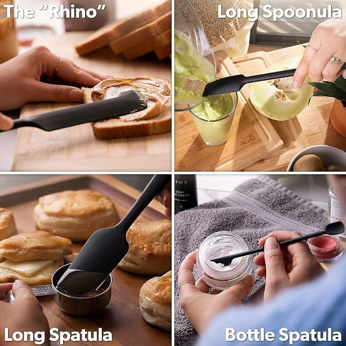 DI ORO Silicone Jar Spatulas for Scraping - Rubber Spatulas Silicone Heat Resistant - Kitchen Spatulas Nonstick Cookware Safe - Silicone Utensil Set for Blenders, Mixing, Baking, & Makeup (5pc, Clay)