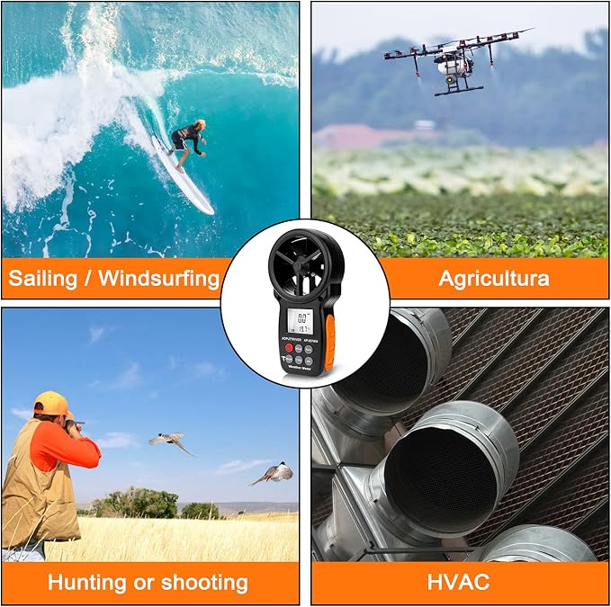 Digital Anemometer Barometer Pressure Gauge for Wind Speed Temperature/Humidity/Dew Point/Wind Chill/Altimeter Barometer with Backlight MAX MIN AVG AP-007WM