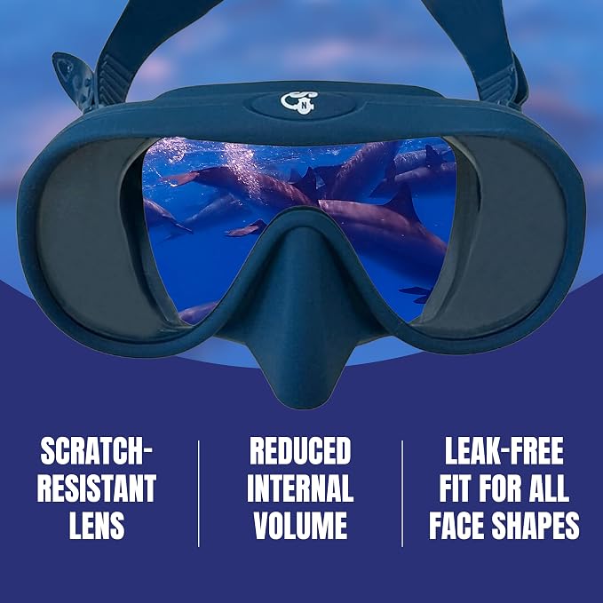 Spartacus Frameless Dive Mask, Ultra-Clear Low-Iron Glass, Wide View, Low Volume, 100% Silicone Skirt