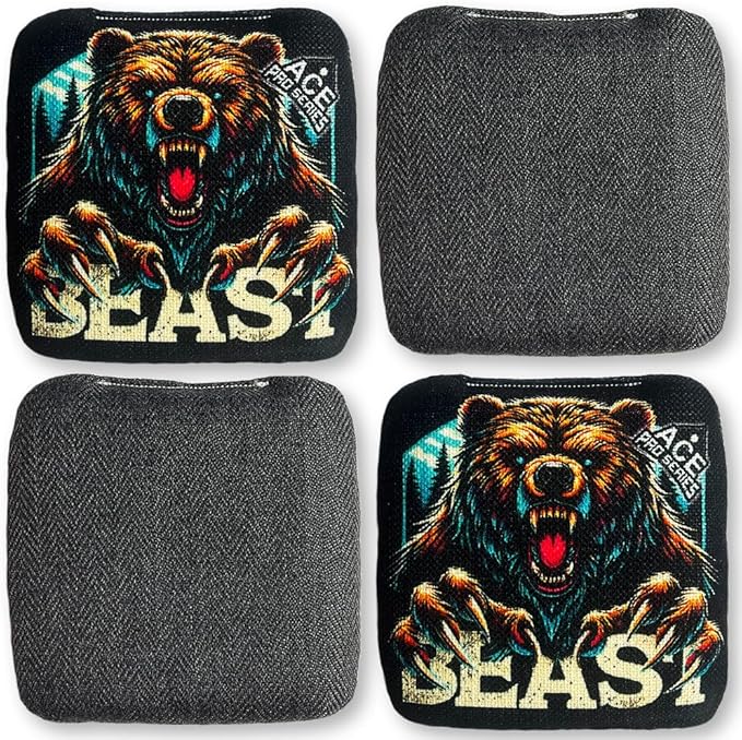 CornholeAce PRO Beast Carpet Cornhole Bags (Set of 4) | Herringbone Fabric, Waterproof, Plastic Resin Filled, Dual Sided, Professional, Regulation Size, 6x6, 16oz, Made in USA